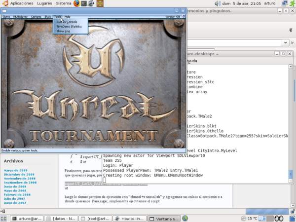 Unreal Tournament: pantalla de bienvenida.